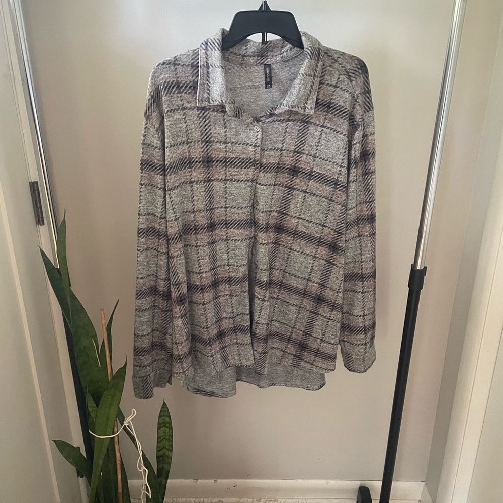 Cozy Plaid Open-Front Cardigan - Gray